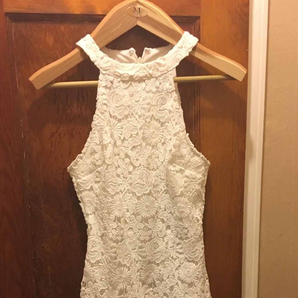 White lace cocktail dress - rehearsal dinner